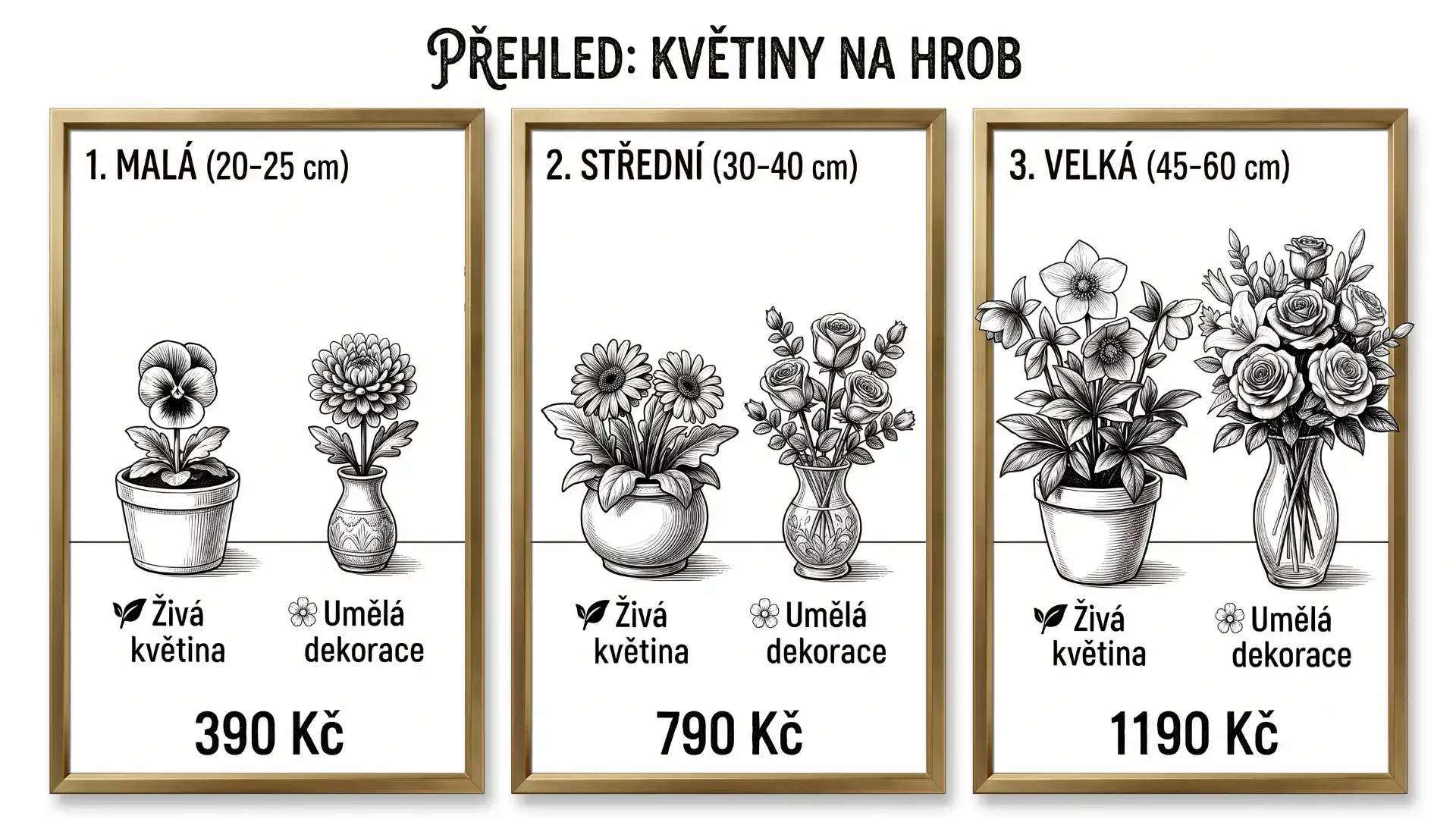 Přehled velikostí květin na hrob