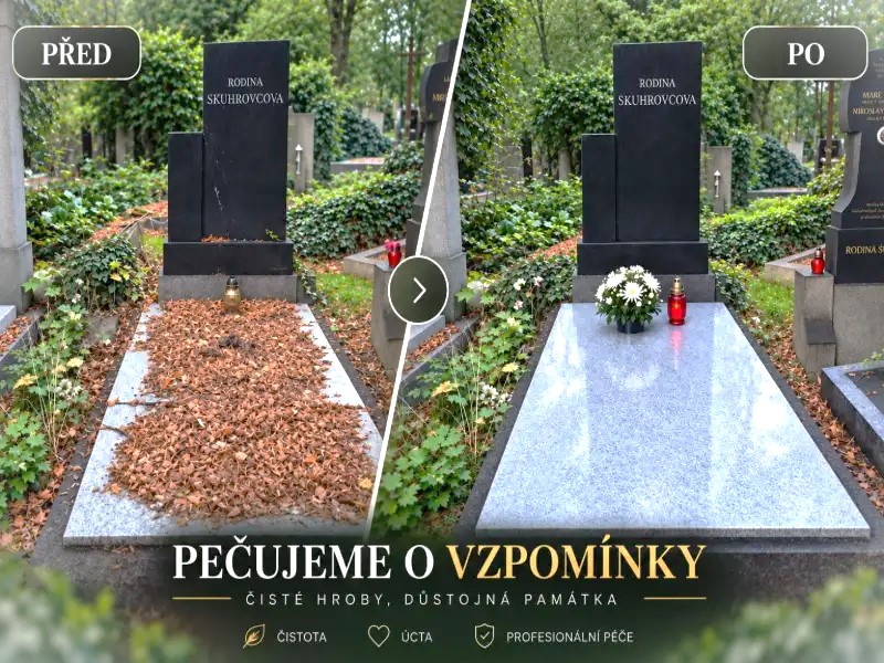 Porovnání hrobu před a po vyčištění a obnově písma